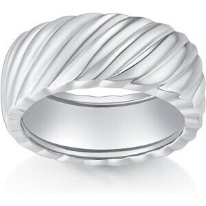 White Gold Chunky Croissant Ring for Women | Bold Twisted Trendy